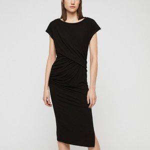 AllSaints Black Midi Twist-Waist Dress